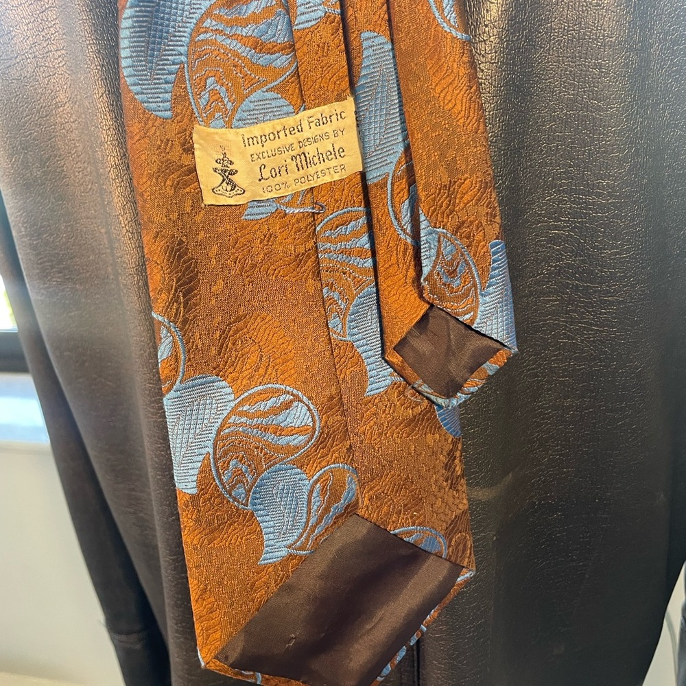 Brown And Blue Patterned Polyester Tie - image 4